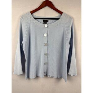 Evie Womens Ribbed Button-Up Cardigan Sweater P/L Acrylic & Cotton Light Blue